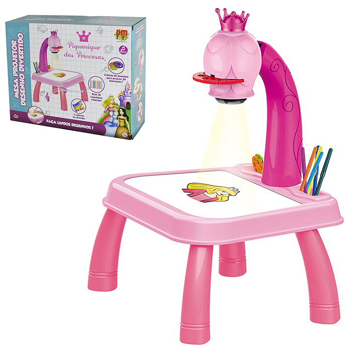 Mesa projetor infantil de desenho dinossauro (rosa)