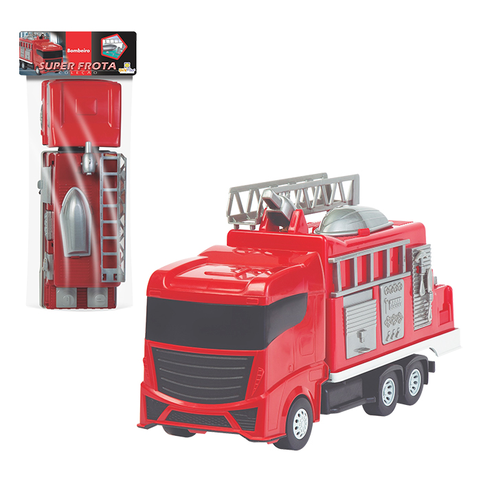 BBR Toys KIt caminhão de brinquedo infantil para criança a fricção  Plataforma e Bombeiro BBR