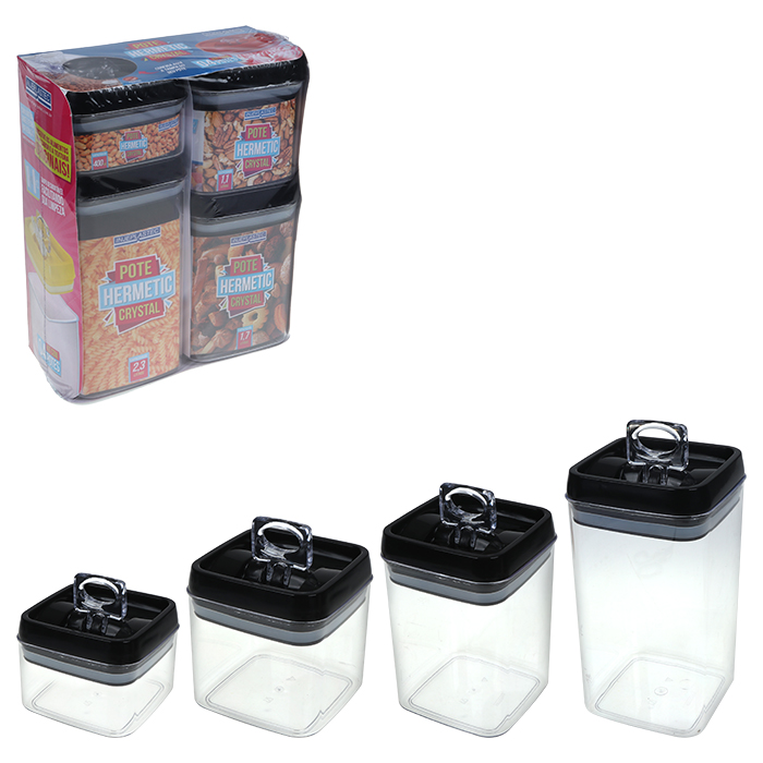 Kit Pote C/4pcs Hermetic Crystal Preto