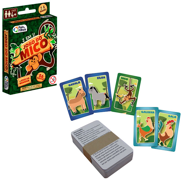 Jogo Do Mico + Jogo Da Memória 56 Cartas 2 Em 1 Pais Filhos