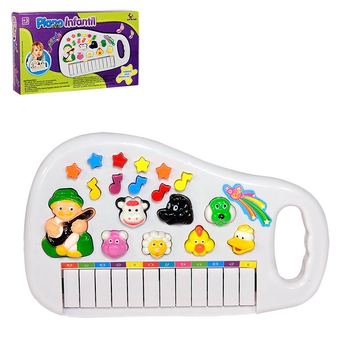 Piano Teclado Infantil Musical Bichos Fazendinha Azul Art Brink