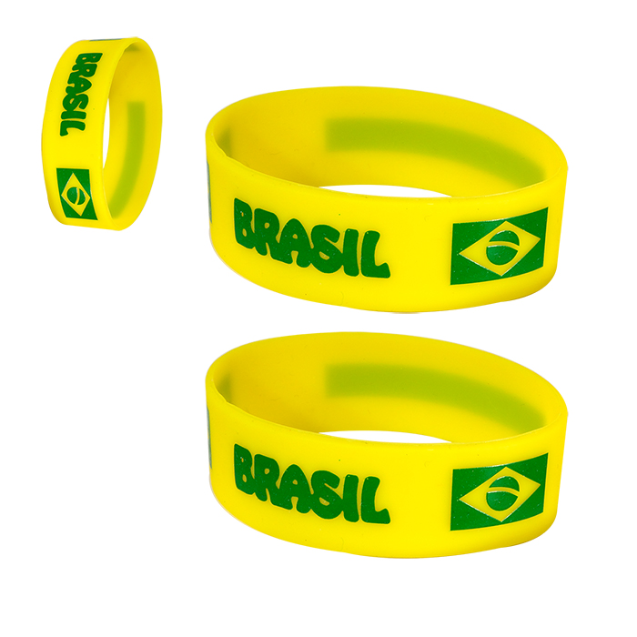 Pulseira Silicone Verde E Amerelo Com Bandeira Do Brasil Com 2 Unidades
