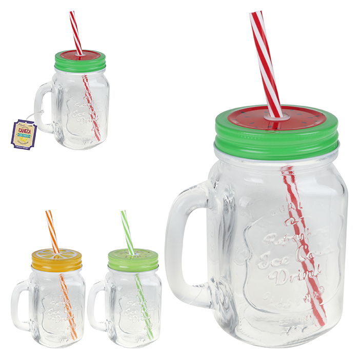 CANECA VIDRO 450ML FRUTAS C/CANUDO