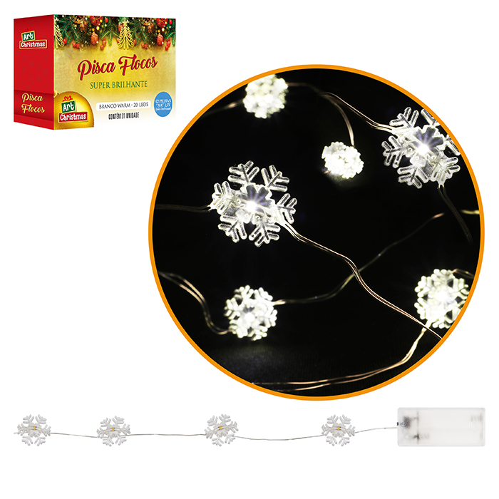 Pisca Flocos 20 Leds 2m Branco A Pilha